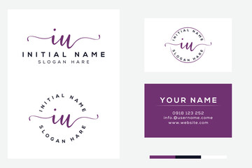 Simple elegant initial in handwriting logo with business card template