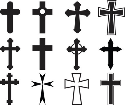 set of Christian Cross on white background. christian religious belief sign. christian cross symbol. flat style.