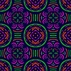Fototapeta premium Seamless geometric folklore ornament, Tribal ethnic texture. Seamless striped pattern in Aztec style, Figure tribal embroidery, Scandinavian, Ikat pattern