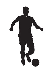 Fototapeta na wymiar Male football. silhouette of athlete soccer players with ball in motion, action isolated on white background.