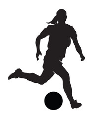 Female football. silhouette of athlete soccer players with ball in motion, action isolated on white background.