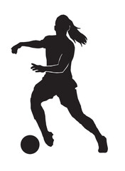 Fototapeta na wymiar Female football. silhouette of athlete soccer players with ball in motion, action isolated on white background.