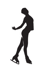 female ice skating athlete vector silhouette on white