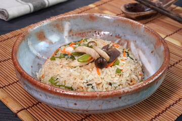 Vegetarian fried rice. Mixed vegetables vegetarian fired rice. Vegetarian food. Vegetarian festival