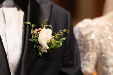 Boutonniere for the groom. The concept of marriage.