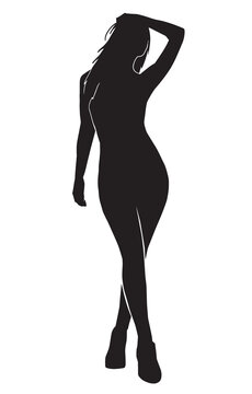 The silhouette of a sweet lady, she is standing in a sexy pose.