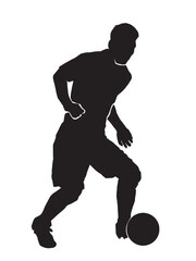 Fototapeta na wymiar isolated silhouette of male football player , black and white soccer drawing, white background