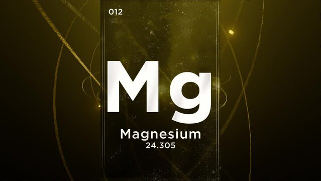 Magnesium (Mg) symbol chemical element of the periodic table, 3D animation on atom design background