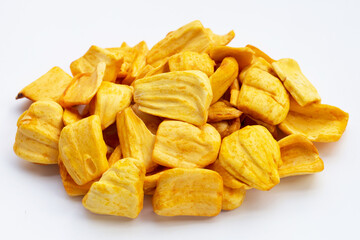 Jackfruit chips on white background
