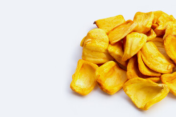 Jackfruit chips on white background