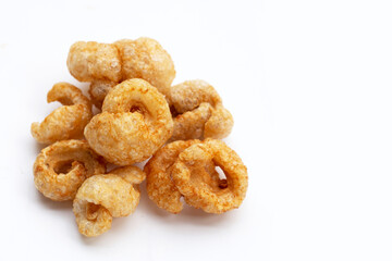 Crispy pork rinds or pork snack.