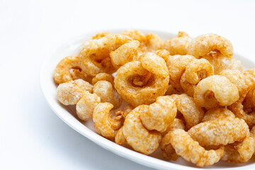 Crispy pork rinds or pork snack.