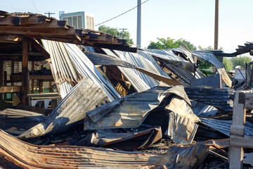 Debris and rubble after building fire