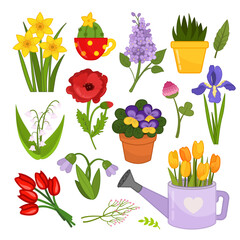 Vector set of cartoon beautiful flowers.
