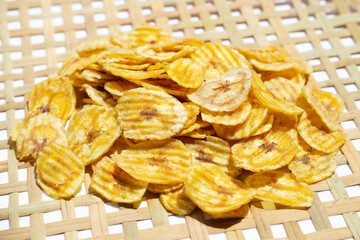 Banana slice chips. Fruit snack
