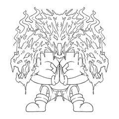 Coloring illustration of cartoon coffee dragon mascot
