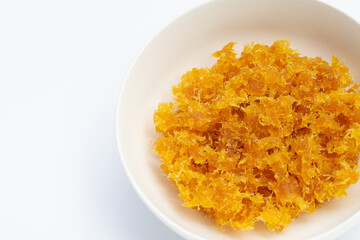 Pineapple paste or jam on white background.