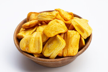 Jackfruit chips on white background