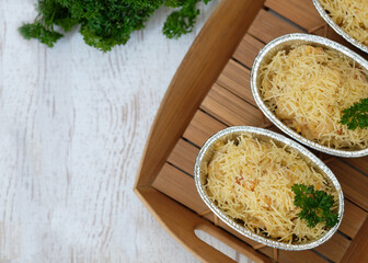 Home-baked schotel macaroni or schaal macaroni. Italian food. Selective Focus. 