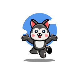 Cute husky cartoon jumping