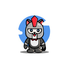 Cute husky gladiator cartoon icon illustration. animal hero icon concept isolated