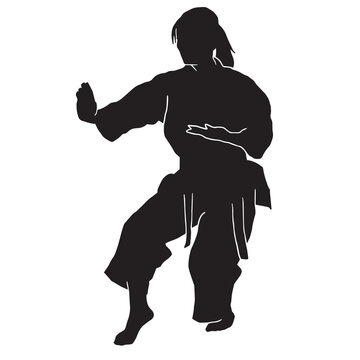 recommend clip art: female martial athlete silhouette. karate kata athlete