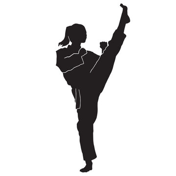 recommend clip art: female martial athlete silhouette. karate kata athlete