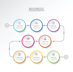 Circular Connection Steps business Infographic Template with 8 Element