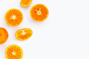 Fresh orange citrus fruit isolated on white background. Juicy, sweet and high vitamin C