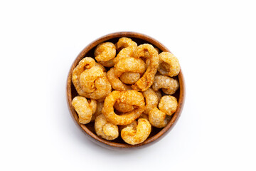 Crispy pork rinds or pork snack.