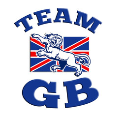 Fototapeta premium Team GB Lion attacking GB British union jack flag