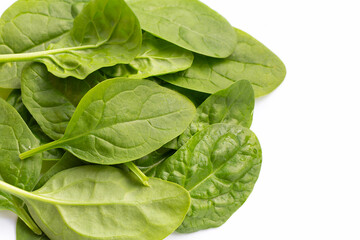 Spinach leaves on white background.