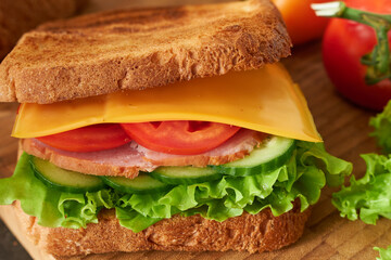 A close-up of the finished sandwich. Concept-beautiful photos of food. 