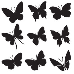 Set of Butterfly silhouette logo tattoo on white