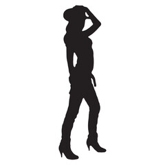 beautiful cowgirl silhouette on white background