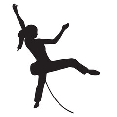 Fototapeta na wymiar female athlete doing rock climbing. female rock climber silhouette
