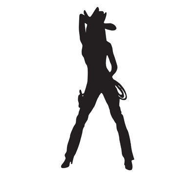 beautiful cowgirl silhouette on white background