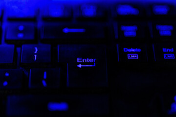 Blue Keyboard Enter Button Keystroke Computer - Macro Backlit Photography 2.0