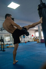 sports photo, people training kickboxing and fights