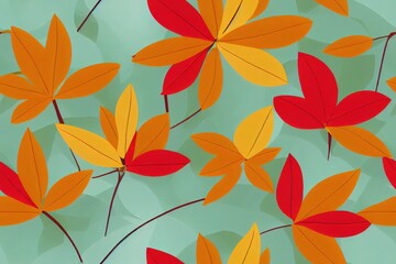 Seamless autumn flower pattern, Floral fall design, Repeatable botanical backdrop, Colorful flat digital illustration, Various autumn foliage and flowers, Rowan print, Botanical background