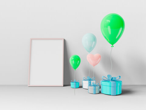 Glossy balloons with heart shape icon isolated 3d render illustration