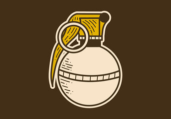 round grenade vintage retro art illustration