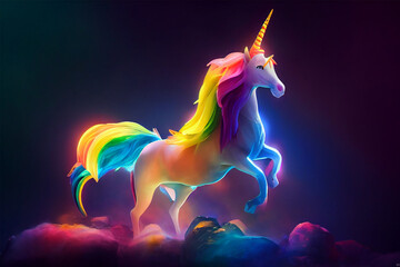 Obraz na płótnie Canvas A rainbow Unicorn in a rainbow cloud