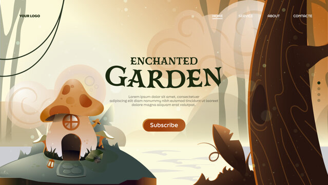 Ilustraci&oacute;n De Jard&iacute;n Encantado, Encanted Garden Vectores, Vector Landing Page, P&aacute;gina web