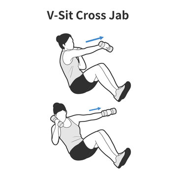 V Sit Cross Jab 덤벨 운동 여성 