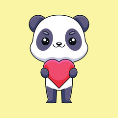 cute panda holding love hearth cartoon doodle art hand drawn concept vector kawaii icon illustration