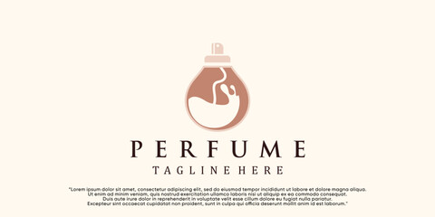 Feminine beauty perfume logo template. creative linear style fragrance, spray bottle, luxury design Premium Vector