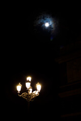 moon and  old street light lamp at night, midnight, dark, darness