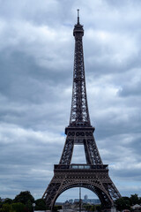 Fototapeta na wymiar Long Shot of the Eifel Tower with a cloudy background, land mark, paris, france