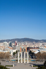 Naklejka premium wide cityscape of plaza de les cascades barcelona, spain, Fuente Magica